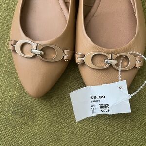 Coach Tan Flats with Silver Buckle